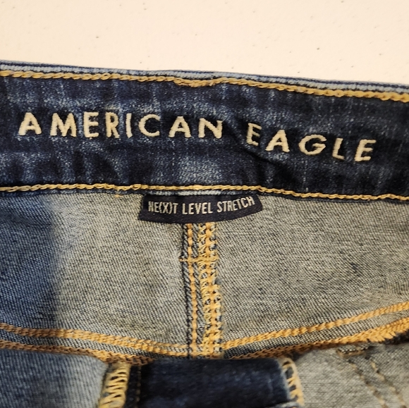 American Eagle High Rise Jeggings Crop Skinny Jeans Frayed Stretchy Dark Size 10 - Picture 9 of 14